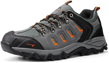 NORTIV 8 Men's Leather Waterproof Hiking Shoes - Low-Top, Perfect for Outdoor Trekking, Camping, and Walking Adventures