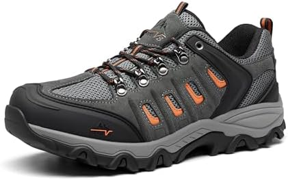 NORTIV 8 Men's Leather Waterproof Hiking Shoes - Low-Top, Perfect for Outdoor Trekking, Camping, and Walking Adventures