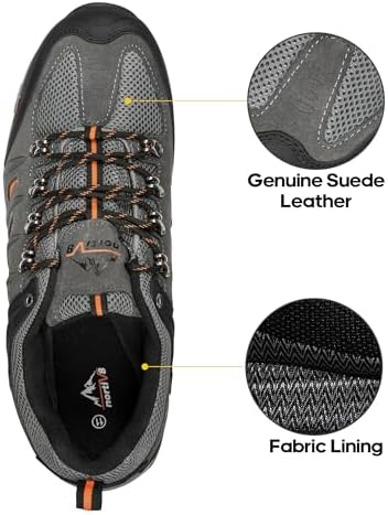 NORTIV 8 Men's Leather Waterproof Hiking Shoes - Low-Top, Perfect for Outdoor Trekking, Camping, and Walking Adventures