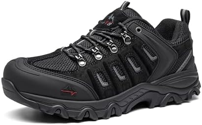 NORTIV 8 Men's Leather Waterproof Hiking Shoes - Low-Top, Perfect for Outdoor Trekking, Camping, and Walking Adventures