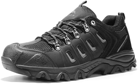 NORTIV 8 Men's Leather Waterproof Hiking Shoes - Low-Top, Perfect for Outdoor Trekking, Camping, and Walking Adventures