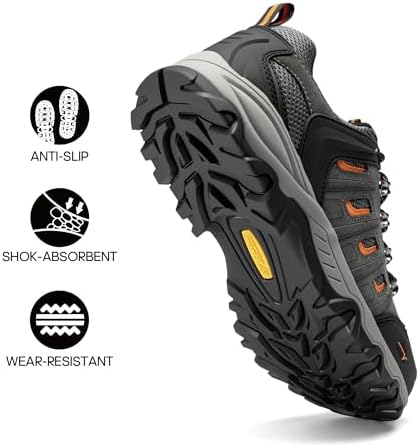 NORTIV 8 Men's Leather Waterproof Hiking Shoes - Low-Top, Perfect for Outdoor Trekking, Camping, and Walking Adventures
