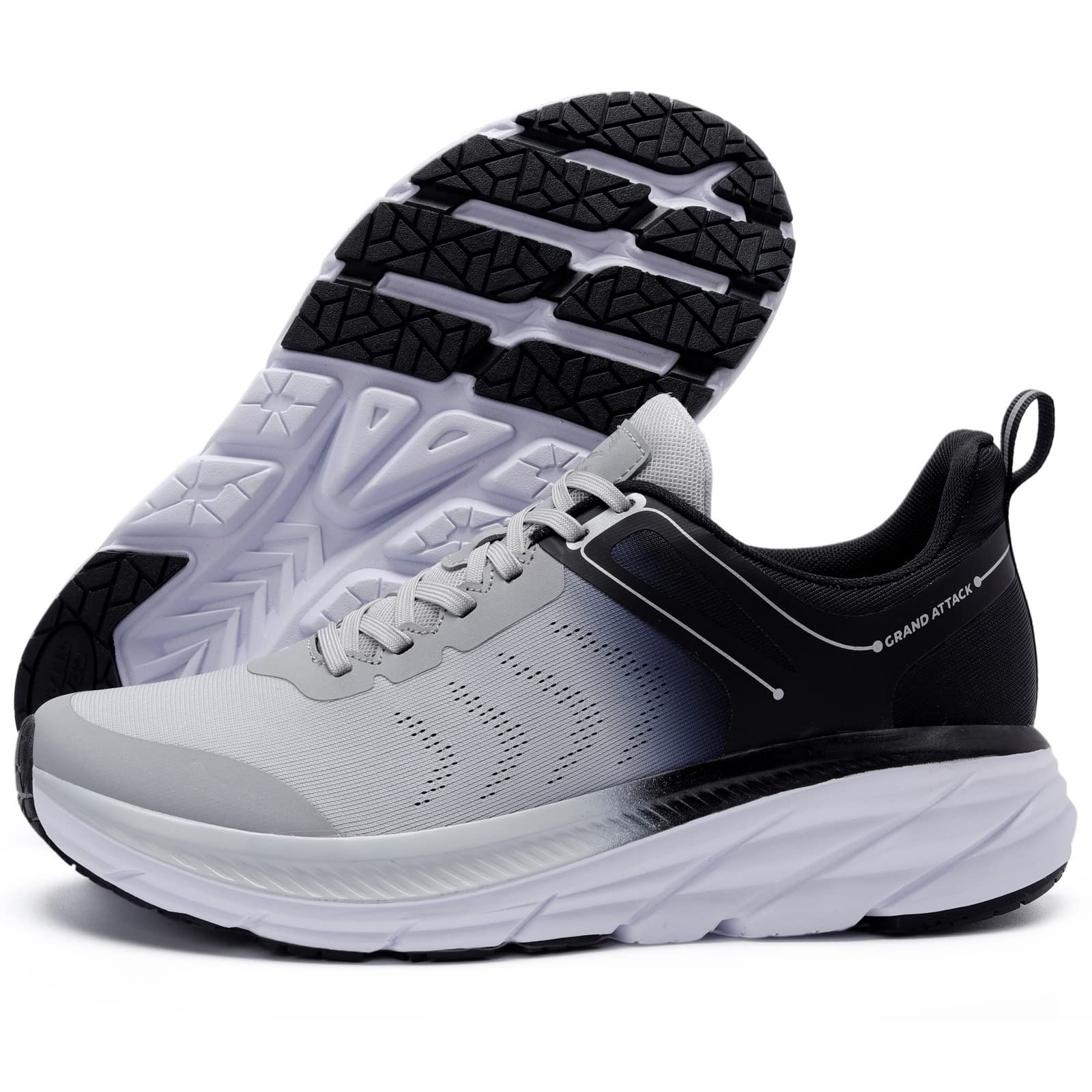 Grand Attack Road Running Shoes for Men - Lightweight Comfort Sneakers for Walking - Black Grey Size 13 with Superior Cu